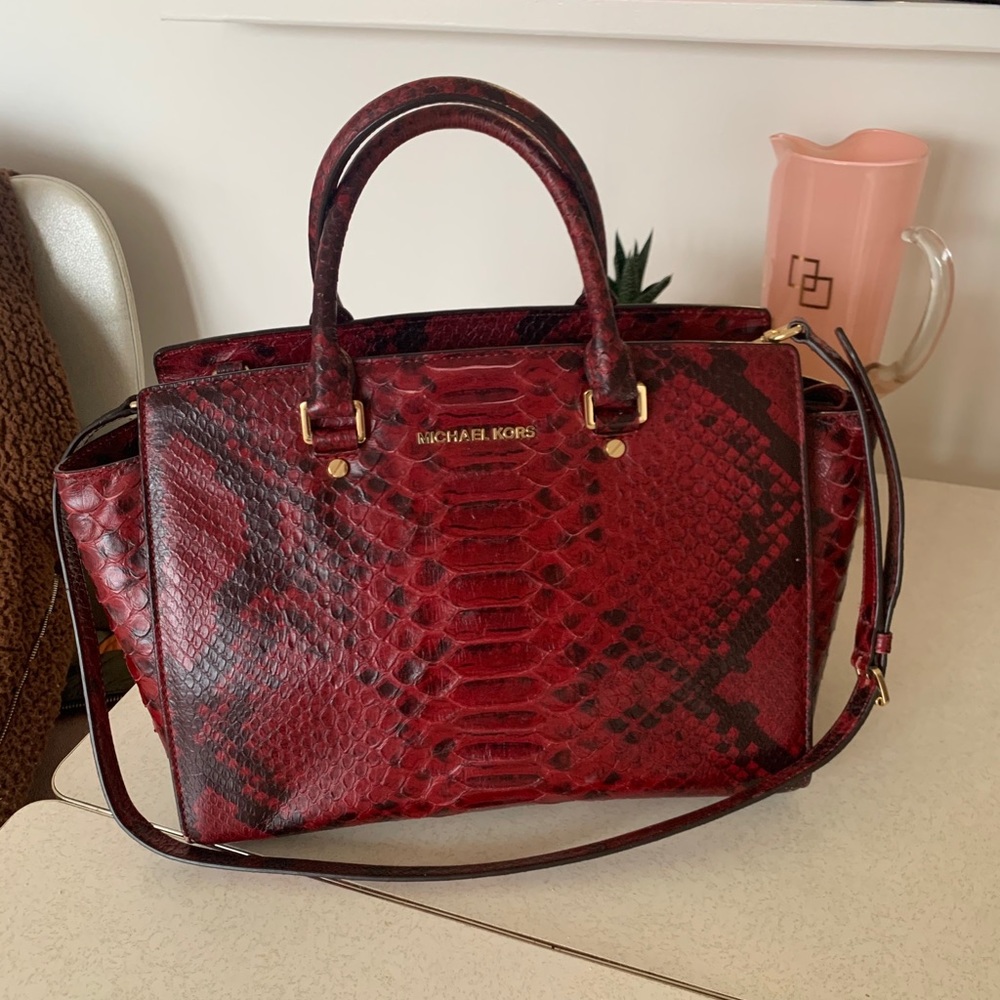 Michael Kors Red Snakeskin Satchel with strap